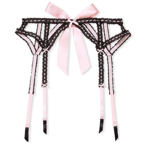 VS M/L Ribbon Slot Garter Belt Black and Pink Incredibly Sexy NWT - Picture 3 of 5